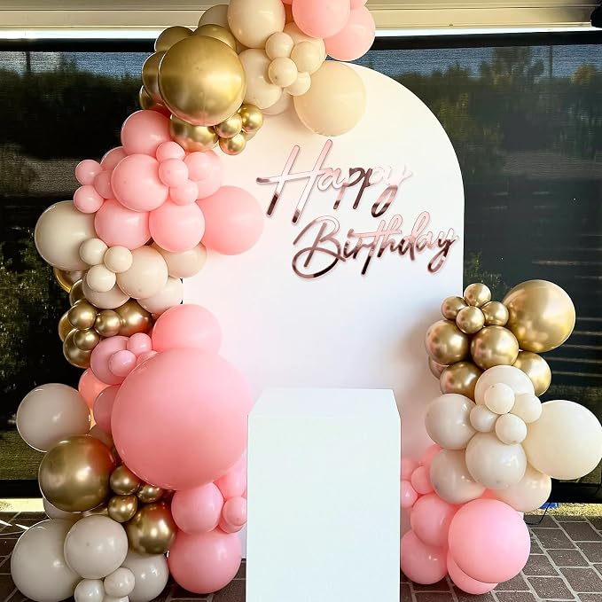 Happy Birthday Sign for Backdrop - Large Acrylic 'Happy Birthday' Mirror Sticker Sign for Birthday Balloon Arch Backdrop Party Wall Decor - Rose Gold