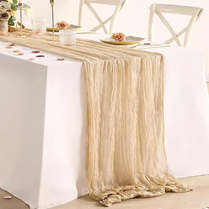 20 Pack Beige Cheesecloth Table Runner 10FT Boho Gauze Fabric Cheese Cloth Table Runners for Wedding ,Party,Baby Shower, Bridal Party, Rustic Farmhouse and Table Decorations
