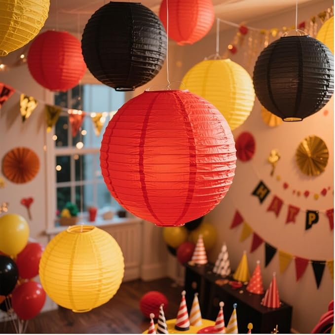 Red -Yellow and Black Paper Lanterns 12Pcs Hanging Lanterns for Birthday Party, Wedding, Home Decor, Baby Shower Festive Decoration
