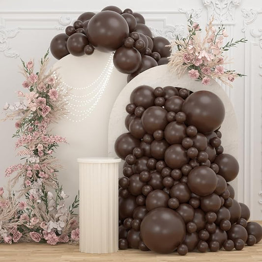 108Pcs Dark Brown Double Stuffed Balloons Different Size, 18/12/10/5 inch Matte Brown Balloons Garland Arch kit for Birthday Baby Shower Boho Neutral Luau Mocha Party Decoration