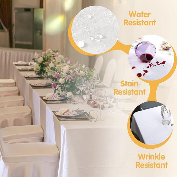 BRILLMAX 6 Pack White Tablecloths 70 x 120 Inch for 6ft & 8ft Rectangle Tables - 150 GSM Polyester Fabric, Universal Fit, Water, Stain & Wrinkle Resistant Cloth Cover for Wedding Reception Banquet