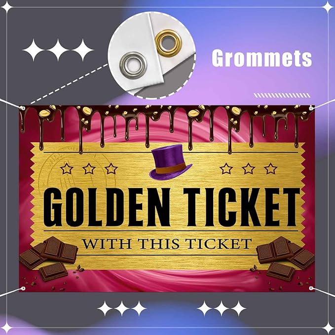 Golden Ticket Photography Backdrop Kids Birthday with This Ticket Chocolate Factory Background for Adults Kids Birthday Baby Shower Party Decorations Supplies TAYBDJ1831