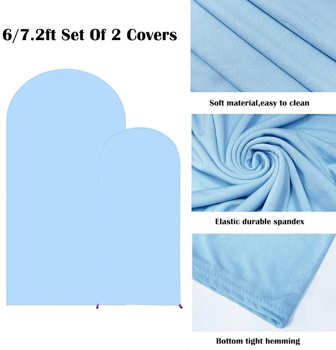HAINARverS Set of 2 Wedding Arch Cover 6FT,7.2FT Spandex Fitted Stretchy Arch Stand Covers,2 Sided Round Top Chiara Backdrop Cover for Birthday Party Banquet Baby Shower Arch Decoration(Baby Blue)