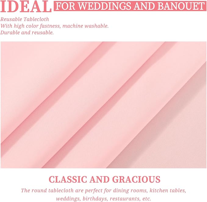 Showgeous 12 Pack Pink Washable Polyester Tablecloths - 90 Inch Round Table Cloths Wrinkle Resistant Decorative Fabric Table Cover for Dining Wedding Party