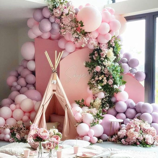 Pastel Pink Purple Balloon Garland Arch Kit Double Stuffed Lavender Balloons Latex Light Pink Lilac Balloons for Bridal Baby Shower Floral Fairy Flower Wedding Birthday Butterfly Garden Party Decor