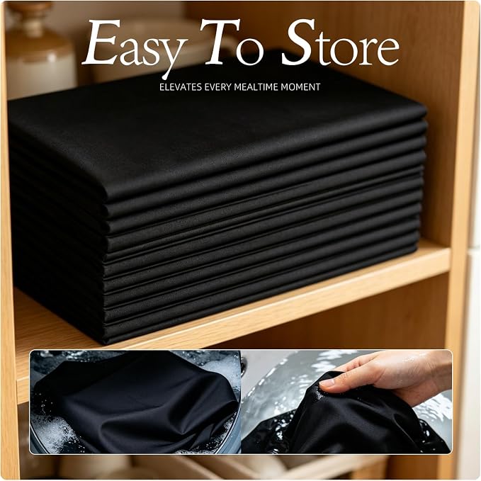 WIGENIUS 10 Pack Black Table Cloth Round Tablecloths 90 Inch,Polyester Table Cloth for 5 Foot Round Tables,Wrinkle Resistant Washable Fabric Table Covers for Party,Wedding Banquet