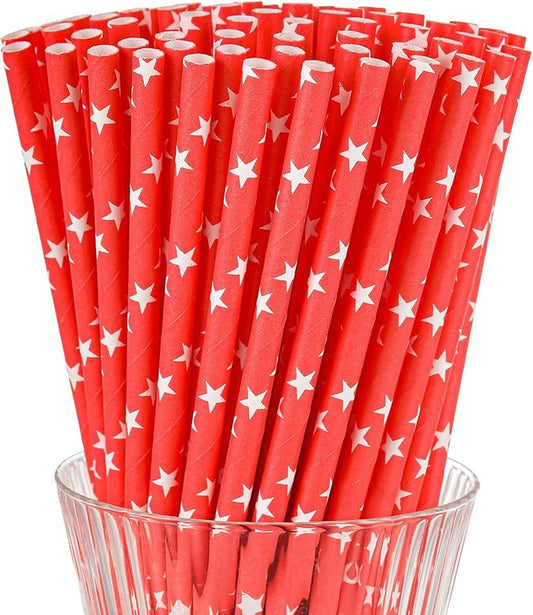 Paper Straws, 7.9 x 0.236 in, 200 Count, Food Grade, Biodegradable (200, Red)