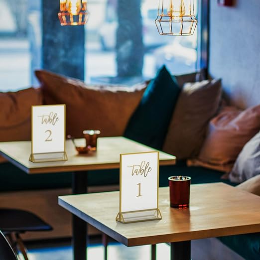 NIUBEE 25Pack 5 x 7 Gold Table Number Holder Sign Holder Clear Frames, Acrylic Double Sided Centerpiece Stands for Wedding Events