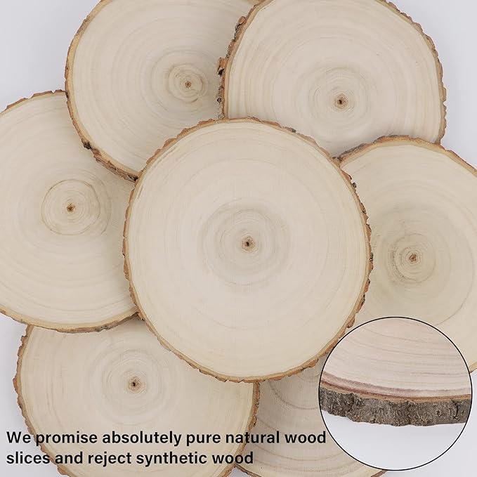 Sancodee 8 Pcs Large Unfinished Wood Slices, 7-8 Inches Wood Slabs for Centerpieces Natural Wooden Circle, DIY Wood Centerpieces for Tables Wedding Party Door Sign Decor