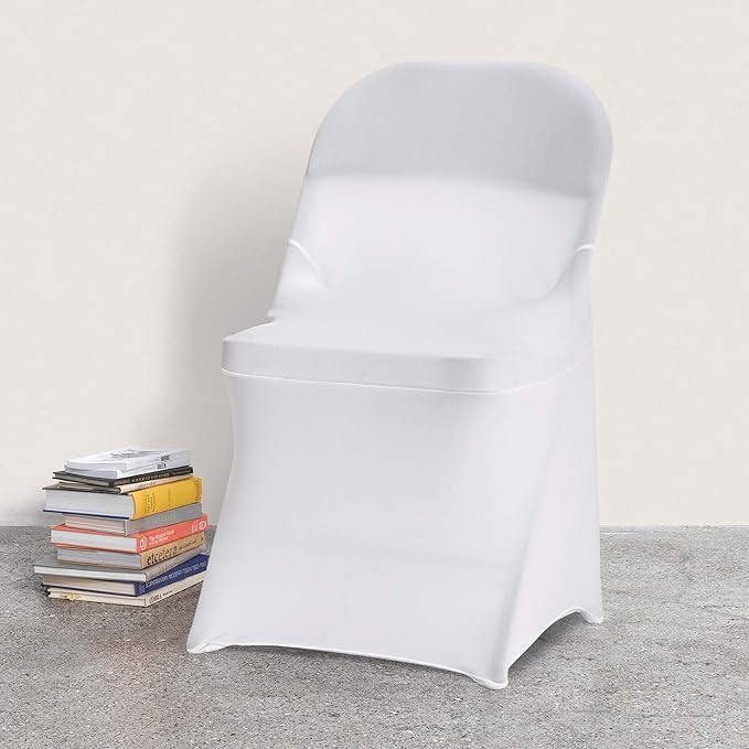 Peomeise Stretch Spandex Folding Chair Cover for Wedding Party Dining Banquet Event (White,25pcs)