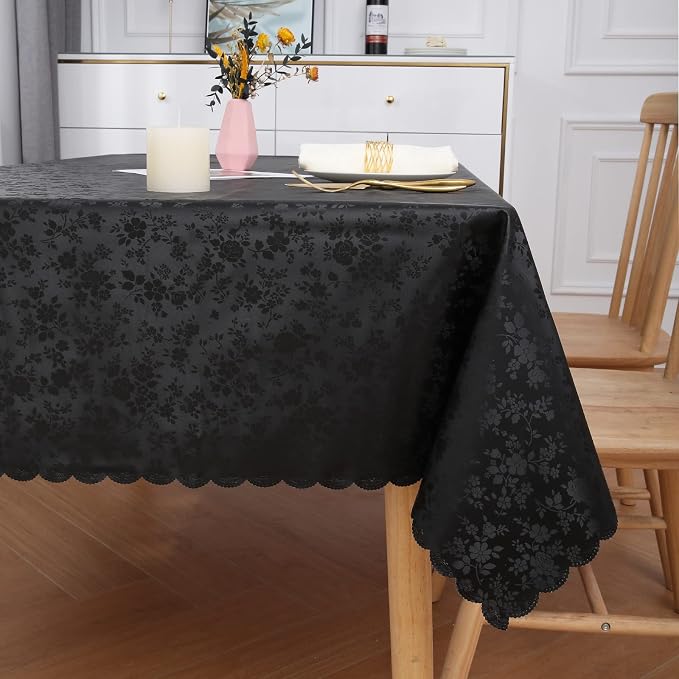 Smiry Square Table Cloth, Waterproof Heavy Duty Vinyl Tablecloths, Wipeable Washable Table Cover for Kitchen and Dining Room (Black, 54" X 54")