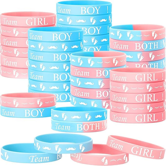 Hicarer 60 Pieces Gender Reveal Decorations Bracelets Team Boy Girl or Both Silicone Rubber Wristbands for Baby Shower Gender Reveal Decorations Gifts Party Favor Supplies Games, Blue and Pink