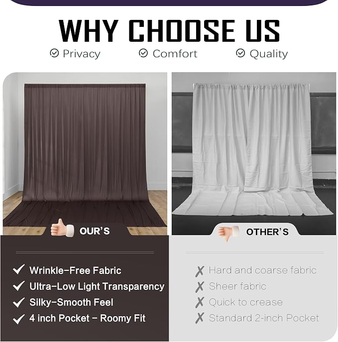 20x14ft Brown Backdrop Curtains for Wedding Party, 4 Panels 14 ft Long Back Drop Cloth, Wrinkle-Free Polyester Drapes for Birthday, Baby Shower, Stage Photography Background