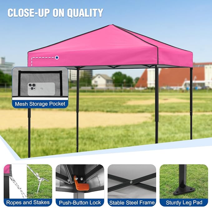 6x4 Pop Up Canopy Tent, Instant Portable Beach Canopy, Outdoor Tent with Carry Bag for Camping, Sports, Tailgating, Events, Pink