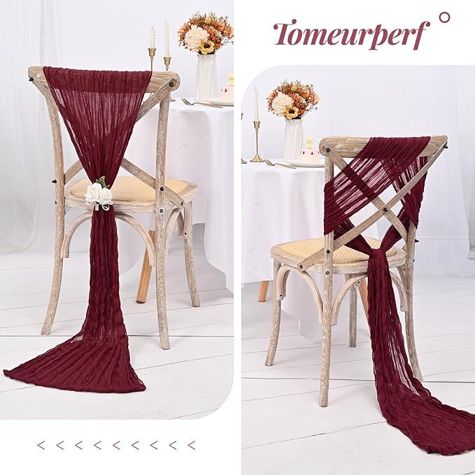 8 Pack 10Ft Cheesecloth Table Runner Burgundy, 20 x 120 Inch Rustic Gauze Boho Cheese Cloth Wedding Long Table Runner for Wedding Party Bridal Shower Decoration