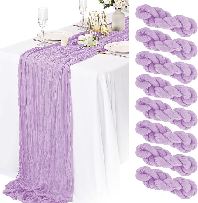 20 Pack Lilac Cheesecloth Table Runner 10FT Long Boho Gauze Fabric Table Runner Vintage Rustic Sheer Runners for Wedding Party Bridal Baby Shower Table Decorations