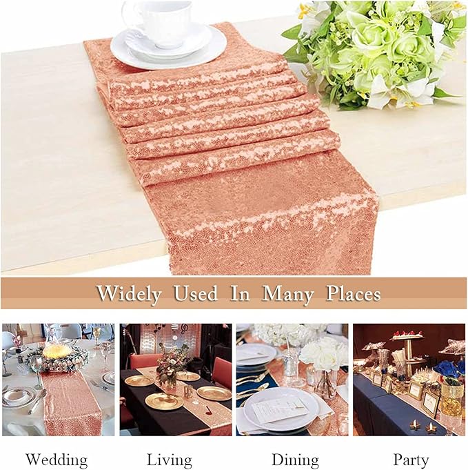 ShinyBeauty Rose Gold Table Runners 15pcs 12x108-Inch Rose-Gold Sequin Table Runner Glitter Table Runner for Parties Bridal Shower Decorations -0908S