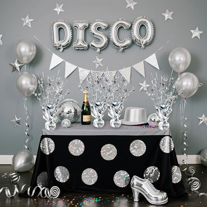 12 Pcs Metallic Foil Spray Centerpiece Party Star Table Decoration Brust Glitter Table Topper Decor for Birthday Graduation Holiday Christmas Dining Celebration New Year Party Supplies,Silver
