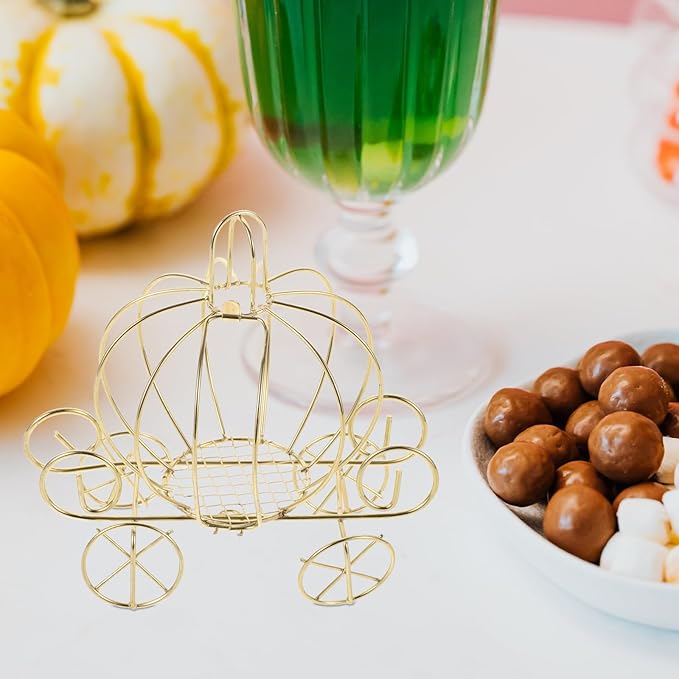 BESPORTBLE Small Pumpkin Carriage Candy Box, Halloween Pumpkin Candy Holder Gold Carriage Centerpiece Decor Princess Style Snack Container for Halloween Wedding Home Party Favor