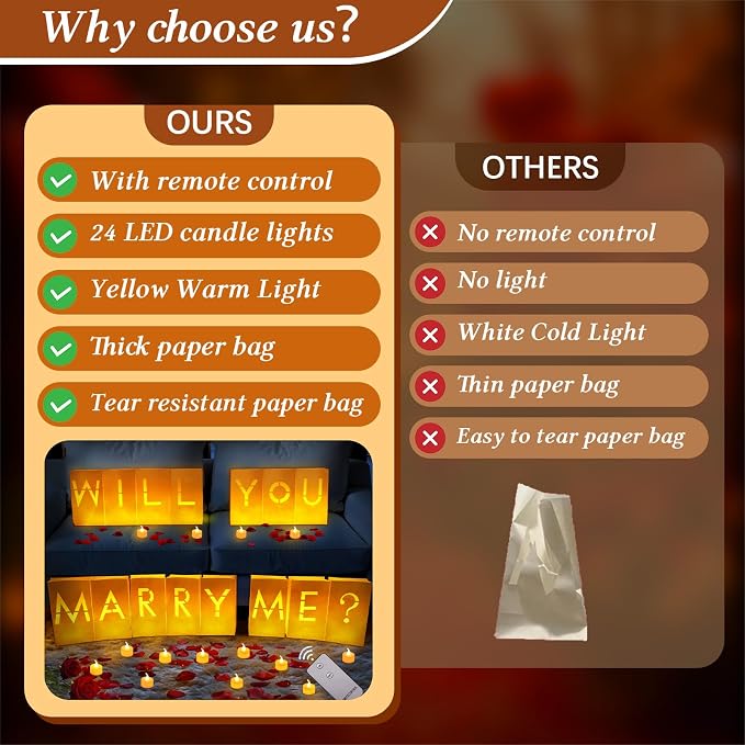 Will You Marry Me Sign Marry Me Light Up Letters with 24 LED Lights Candles | Marry Me Sign Proposal Decorations with Remote Control for Favorite People Outdoor Indoor