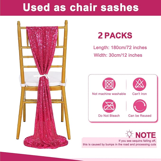 Sequin Table Runners 2 Pieces Fuchsia Table Runners 12x72 Inch Glitter Dining Table Cover for Party Wedding Birthday Reception Banquet Decoration Spring Party Chair Sashes