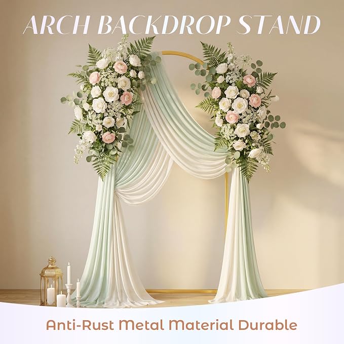 Toolterritary 6.6 FT Wedding Arch Backdrop Stand, Stable Heavy Duty Metal Wedding Arch Frame for Ceremony, Reinforced Balloon Arch Stand for Birthday Party & Baby Shower, Gold