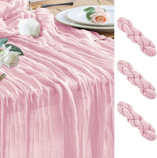 Wokceer Pink Cheesecloth Table Runner Spring 3Pack 10FT Blushing Pink Boho Gauze Easter Table Runner for Party Rustic Sheer Runners for Baby Bridal Shower Wedding
