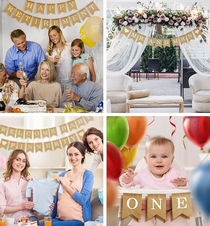 Custom Banner Kit with Holiday Banners and Picture Flags, 109 Imitation Burlap Flags, Includes 95 Printed Letters, Numbers & Symbols, DIY, String & Needle