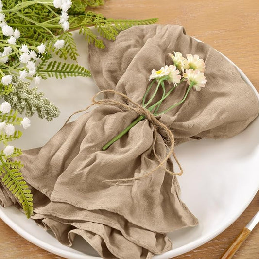 10pcs Nude Cheesecloth Napkins Washable Boho Rustic Gauze Table Cloth Napkins Bulk 21x21 Inches for Wedding Party Bridal Baby Shower Birthday Table Decor