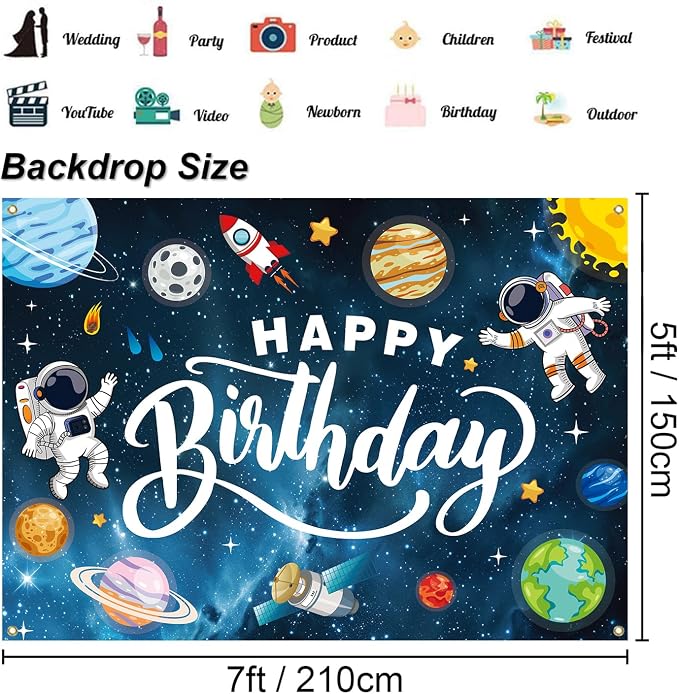 Space Themed Party Backdrop for Children, 7x5ft Cartoon Outer Space Photography Background, Galaxy Starry Sky Decoration Ideal for Kids’ Birthday Parties & Astronomy Enthusiast Events