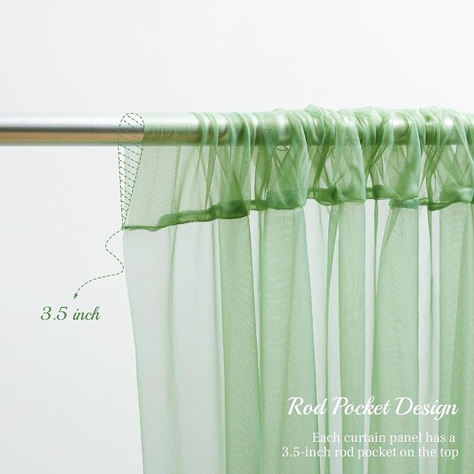 30x10ft Olive Green Tulle Backdrop Curtain with Lights String for Parites, Sheer Backdrop Curtains for Wedding Baby Shower Birthday Party Photo Shoot Decorations