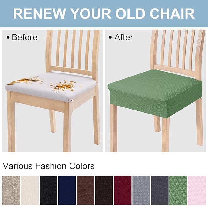 Smiry Stretch Jacquard Seat Covers for Dining Room Chairs Set of 4, Removable Washable Chair Seat Protector Slipcovers, No Rear Covers, Green