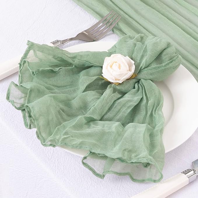 DeZerlor 12 Pack Sage Green Cheesecloth Napkins Spring Cloth Napkins Set of 12 Sage Dinner Napkins Bulk 21x21 Inches for Wedding Bridal Shower Baby Shower Parties