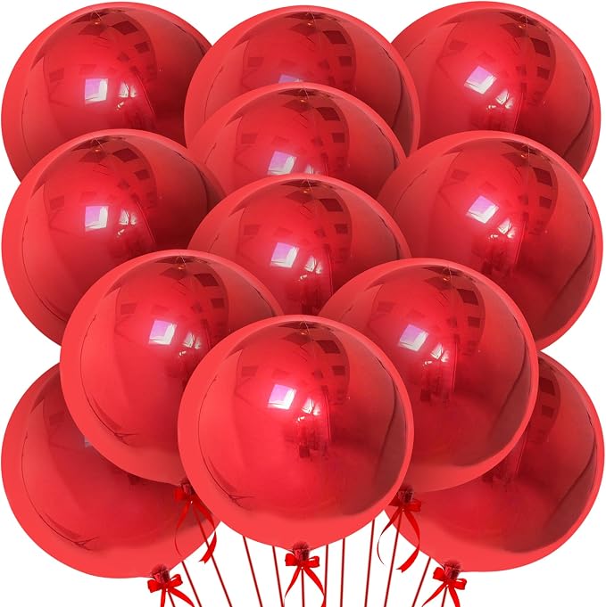 KatchOn, Huge Red Metallic Balloons - 22 Inch, Pack of 12 | Round 4D Mylar Balloon for Casino Theme Party, Red Party Decoration | Patriotic Party Decorations, Birthday, Anniversary, Graduation Decor