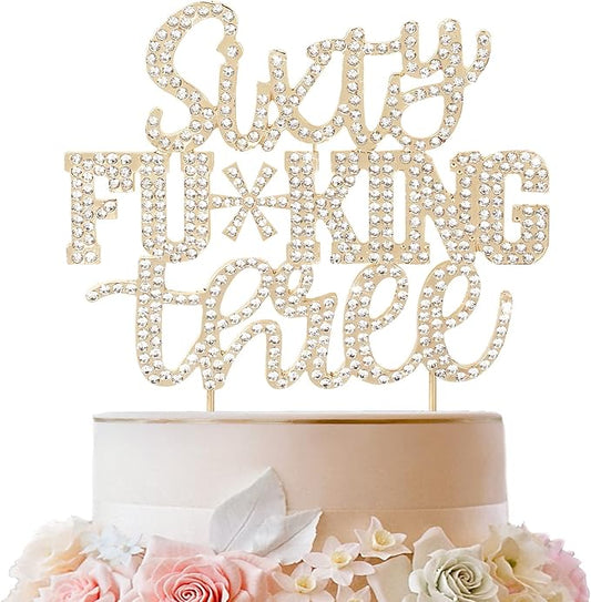 LINGTEER Sixty-Three Funny Gold Rhinestone Cake Topper - Cheers to 63 Years Old,Happy 63rd Birthday Party Cake Centerpieces Topper Decorations.