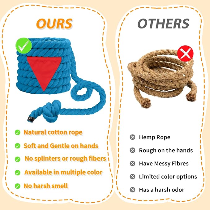Tug of War Rope for Kids & Adults - 65ft Soft Cotton Outdoor Pulling Rope with Flag for Team Building Activities Field Day Family Reunions Birthday Parties Camping Games - Blue