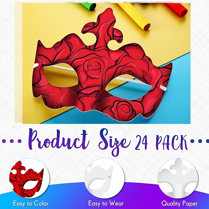 Leyndo 24 Pcs Paper Mache Masks Half Face White Masquerade Mask DIY Blank Mardi Gras Halloween Cosplay Party (Stylish Style)