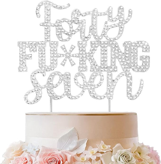 LINGTEER Happy 47th Birthday Funny Silver Rhinestone Cake Topper - Cheers to 47 Years Old Birthday Party,Forty-Seven Cake Centerpieces Topper Decorations Gift Sign.