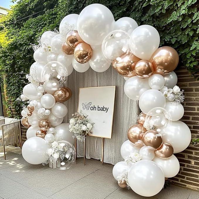 Pearl White Balloon Arch Double Stuffed Pastel White Cream Balloon Garland Different Sizes 12/10/5in With Clear Bobo Balloons For Birthday Wedding Bridal Baby Shower Baptism Engagement Party Decor