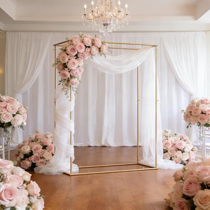 4.95 * 6.56 FT Backdrop Frame Stand, Wedding Decor Metal Arbor Flower Stand, Balloon Arch Backdrop, Golden
