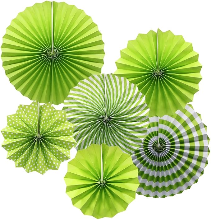 Party Hanging Paper Fans Set, Green Round Pattern Paper Garlands Decoration for St Patrick's Day Party Decorations Graduation Birthday Wedding Events Accessories, Set of 6