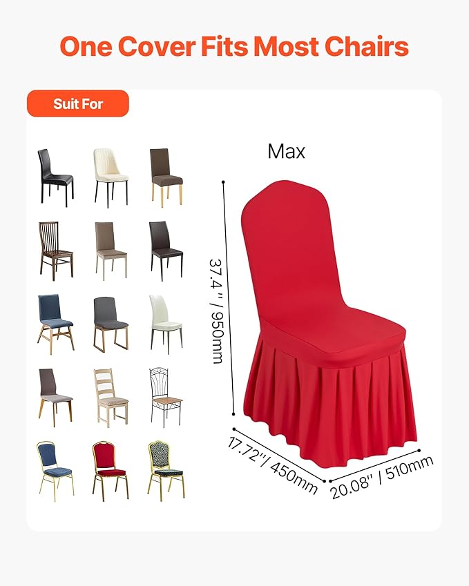 VEVOR Chair Covers, Polyester Spandex Chair Cover, Stretch Slipcovers for Wedding Party Dining Banquet Flat-Front Chair Covers (Red-d, 30PCS)