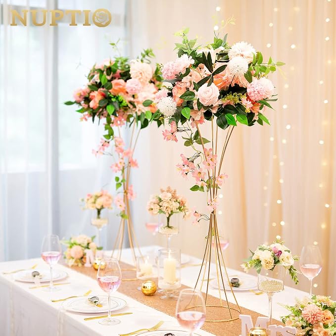 NUPTIO 10 Pcs Gold Centerpieces for Table Wedding, 31.1in Tall Metal Trumpet Vase, Road Lead for Wedding Party Dinner Centerpiece, Flower Stand for Christmas Anniversary Birthday Home Decoration