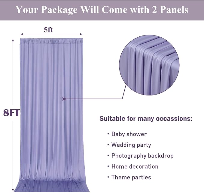 10x8 ft Wrinkle Free Lavender Light Purple Backdrop Curtain Drapes, Polyester Wedding Curtains Party Background for Baby Shower Birthday Parties