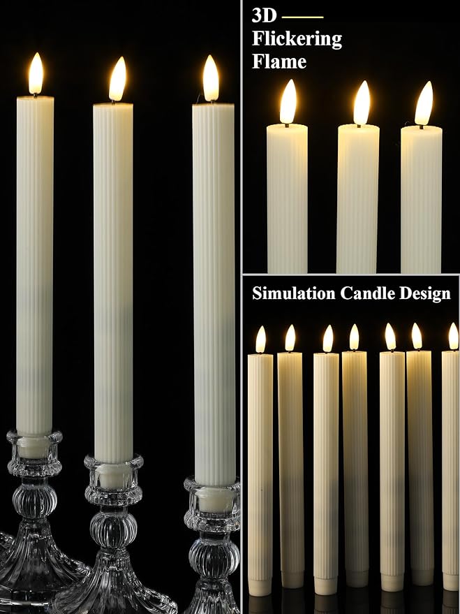 Funtery 48 Pcs Flameless LED Taper Candles Battery Operated Candles Bulk Realistic LED Candlesticks Flickering for Wedding Church Party Home Decor(Ivory,10 Inch,Elegant Style)