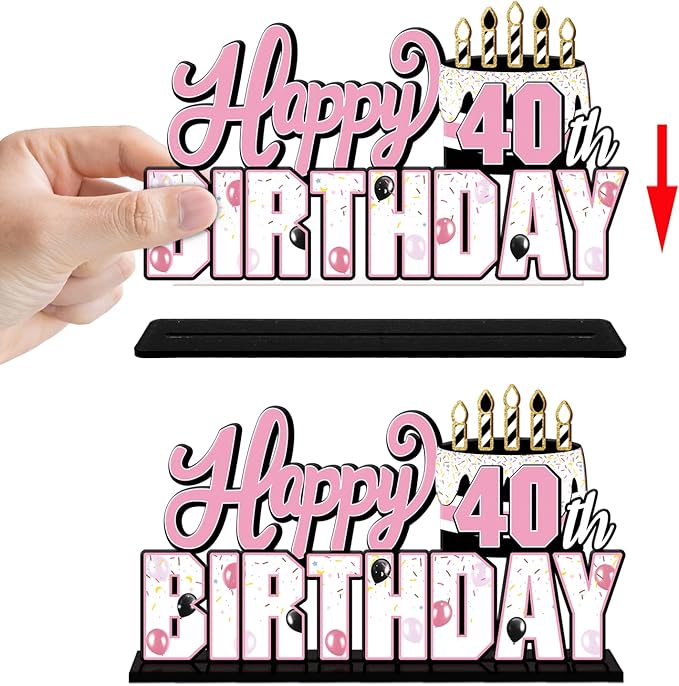 LINGTEER Happy 40th Birthday Pink Acrylic Table Topper Centerpieces Set - Cheers to 40 Years Old Birthday Forty Bday Party Gift Decorations.