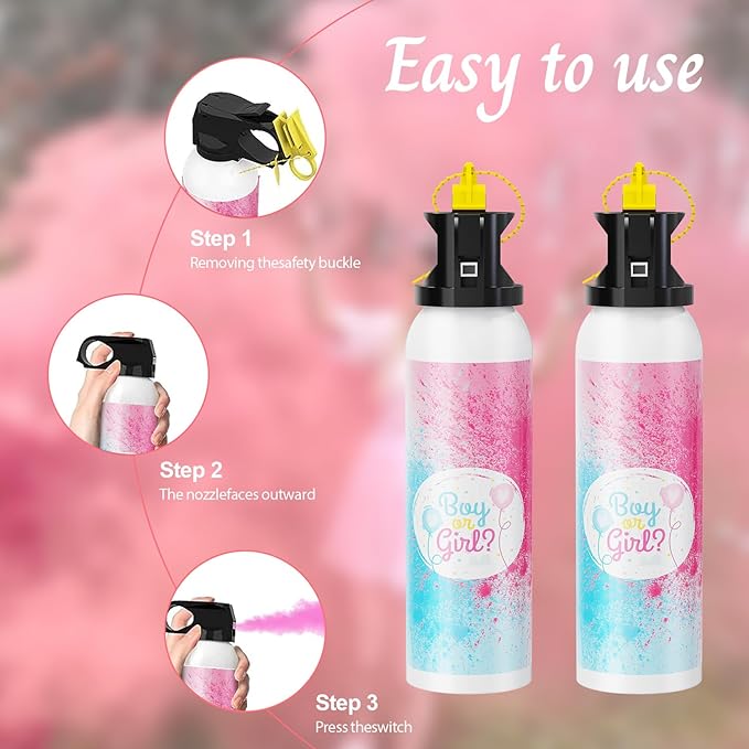 Gender Reveal Fire Extinguisher: 2 Packs Pink Gender Reveal Ideas Only for Baby Girl with 100% Biodegragable for Gender Reveal Decorations (Pink)