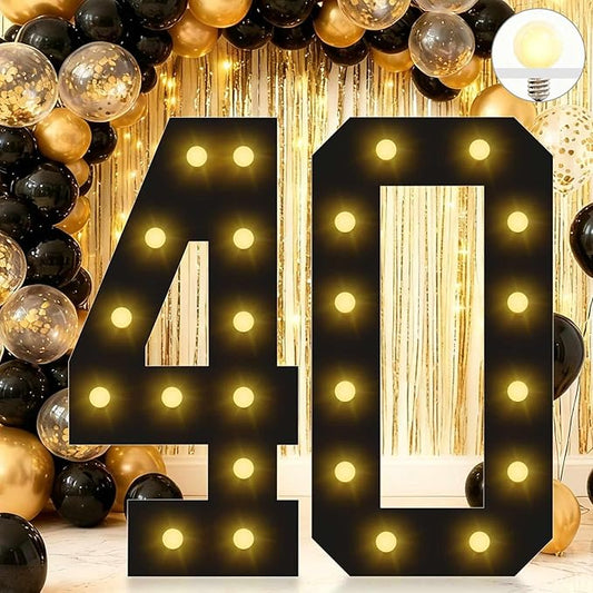 4FT Marquee Light Up Numbers, Black Giant Marquee Number 40, Pre-Cut Foam Board Set Can Be Used for Birthdays,Weddings,Party Anniversaries