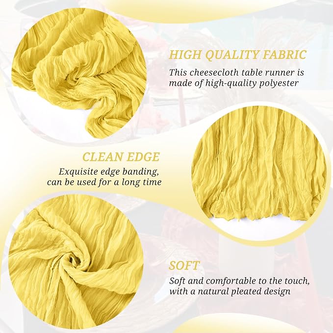 6 Pack Light Yellow Cheesecloth Table Runner 21x120 Inches, Boho Gauze Rustic Semi Sheer Cheese Cloth Table Runners for Easter Wedding Bridal Baby Shower, Birthday Party, Long Farmhouse Table Decor