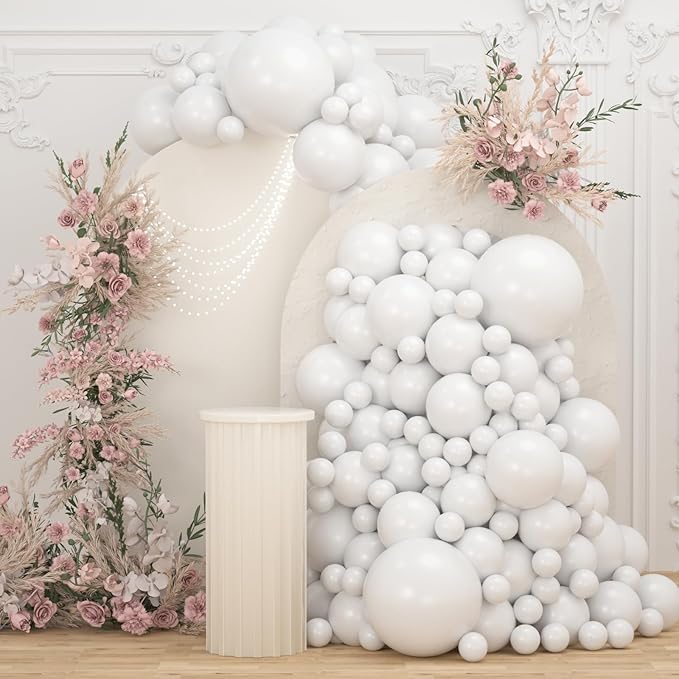 108Pcs White Double Stuffed Balloons Different Size, 18/12/10/5 inch White Balloons Garland Arch Kit for Birthday Wedding Baby Shower Bridal Shower Engagement Party Decorations